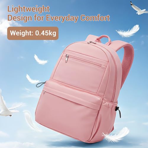 Kono Mochila Escolar Adolescente Mujer Hombre, Mochilas Instituto Ligera Impermeable 15.6 Pulgadas Portátil, Mochila Casual Viaje Trabajo Colegio Universidad (Rosa)