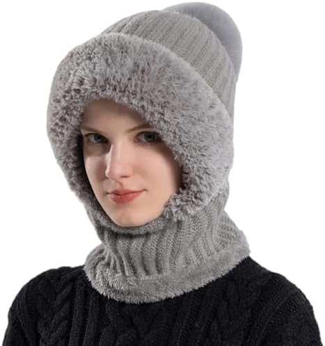 Unisex Winter One Piece Balaclavas Hat Slouchy Fleece Hoodie Face Shield Mask Women Winter Hooded Scarf Hat, Warm Fleece Balaclava One  main image 3