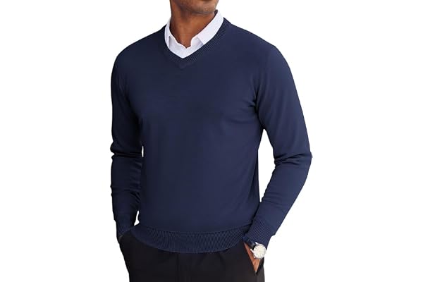 COOFANDY Men's V Neck Sweater Lightweight Knitted Pullover Sweaters