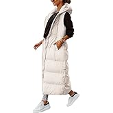 Shanfetl Women's Long Quilted Vest Hooded Maxi Length Sleeveless Puffer Vest Padded Coat Winter Outerwear