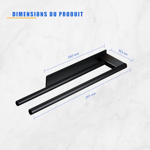 LD3W Black Stainless Steel Towel Rack, Rust Resistant, Easy Installation Either By Screw Or Self-Adhesive, Compact Design, Durable Towel Rack, Bathroom Or Kitchen (Black)