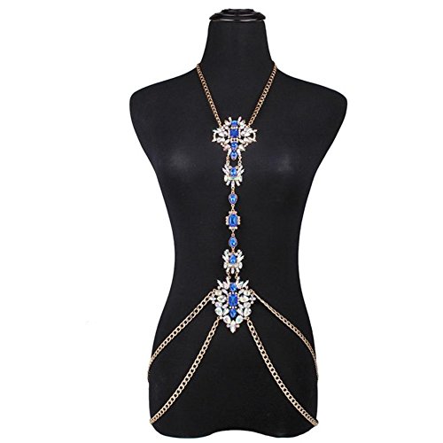 NABROJ Costume Jewelry with Blue Rhinestone Body Chain for Women Novelty Body Chain 1 PC with Gift Box-STL01 Blue