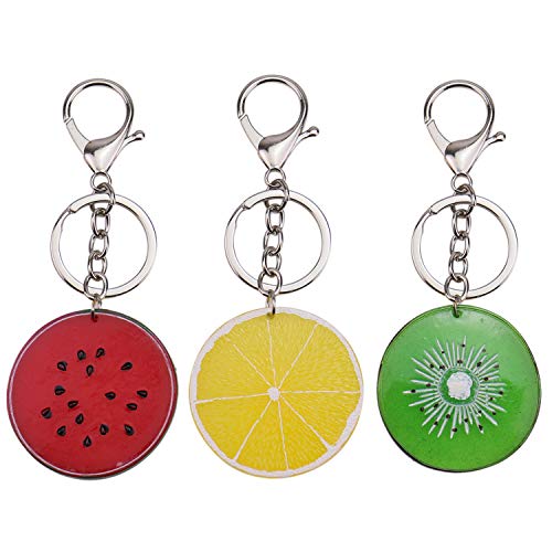 Monrocco 3Pcs Fruit Keychain, Fruit Slice Charm Pendant Keychains Key Rings Fruit Pocket Keychain Decorations (Watermelon/Orange/Kiwifruit)