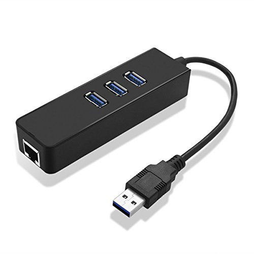 EAS [2-in-1] SuperSpeed 3-Ports USB 3.0 Hub and RJ45 10/100/1000 Gigabit Ethernet Hub Converter LAN Wired Network Adapter(Windows 10, Mac OS X)-Black
