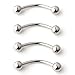 Ruifan 316L Surgical Steel Curved Barbell Snake Eyes Tongue Ring Piercing 14G 16mm Pack of 4
