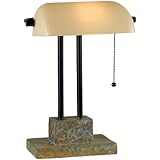 Kenroy Home 21041SL Greenville Banker Lamp, Natural Slate with Oil Rubbed Bronze Accents