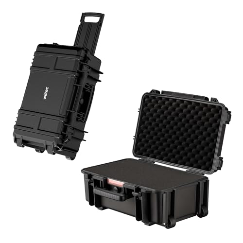 Wiltec Universalkoffer 54,5 x 32,4 x 21,5 cm, wasserdichter Transportkoffer mit Rollen, Schutzkoffer aus PP und Glasfaser, Koffer mit Würfelschaumstof