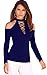 ECOWISH Women's Cut Out Shoulder Tops Halter Neck Lace Up Shirt Basic Tee Blouse US M Blue