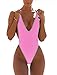 FITTOO Women Monokini Retro Thong One Piece Swimsuit Deep V High Cut Sexy Trikini Push up Strappy Backless M