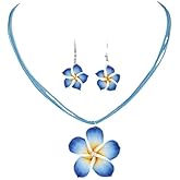 Cute Hawaiian Frangipani Ruby Earrings Necklace, Bohemian Tropical Flower Earrings, Hawaiian Beach Party Accessories Women's Jewelry