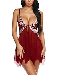 Klier Lencería para dama Encaje Babydoll Sexy Chemise V Cuello Malla Ropa de dormir