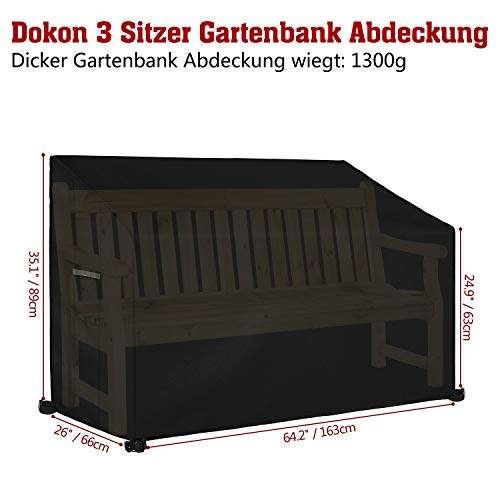 Dokon 3 Sitzer Gartenbank Abdeckung mit Belüftungsöffnungen, Wasserdicht Winddicht UV-Beständiges Schwerlast 600D Oxford Gewebe Schutzhülle für Gartenbank, Gartensofa (163x66x63/89cm) - Schwarz – Bild 3