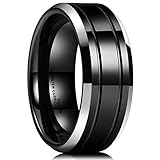 King Will CLASSIC Men 8mm Black Tungsten Carbide Rings Polished Beveled Edge Double Groove Wedding Bands (12)