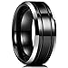 King Will Classic Men 8mm Black Tungsten Carbide Rings Polished Beveled Edge Double Groove Wedding Bands 10.5