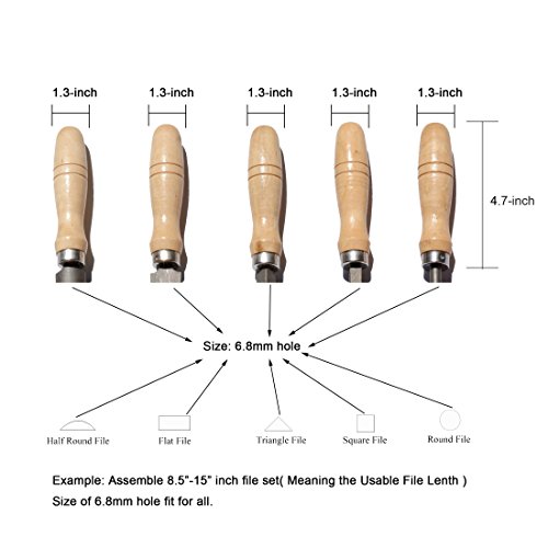 Wooden File Handle with strong metal collars For 8.5''-15'' File (5 pack) (Large)