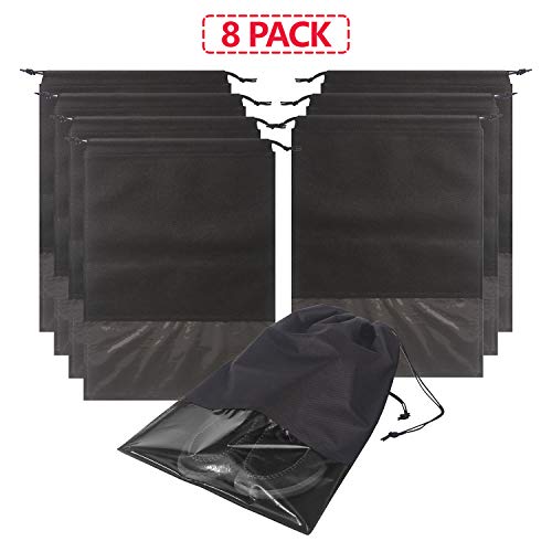 8 PCS Shoe Bags for Travel Waterproof Non-Woven Large Shoes Pouch Storage Organizer with Rope for Men and Women Black - Thumbnail 7