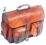 Leather Messenger Handmade Bag Laptop Bag Satchel Bag Padded Messenger Bag School Bag 16X12X5 Inches Brown ... (18 inch)