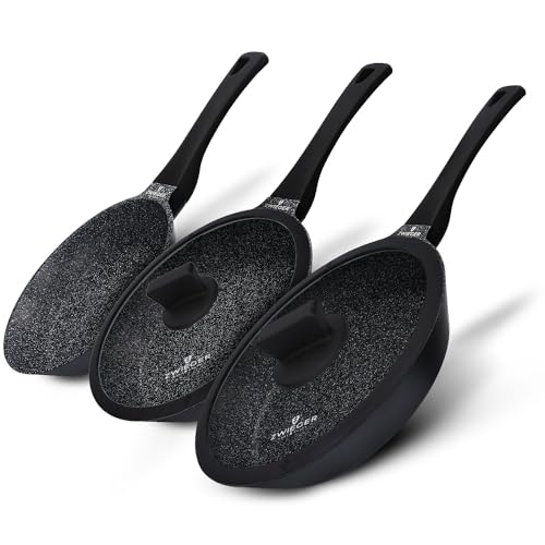 ZWIEGER Aluguss Pfannenset mit Deckel – 5-teiliges Pfannenset Induktion: Bratpfanne 28 cm und 24 cm mit Deckeln, kleine Pfanne 20 cm, für alle Herdart