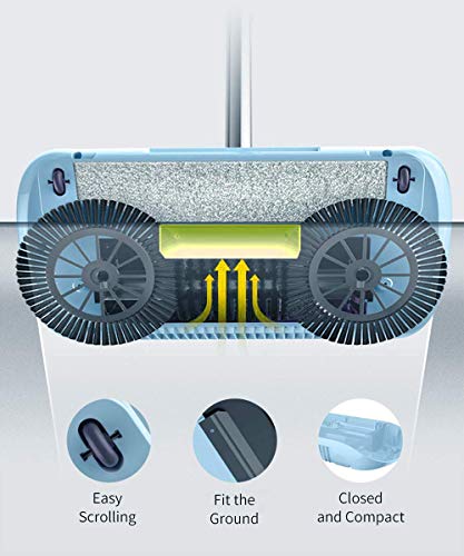 Rayzi Household Cleaning 360 Hand Push Automatic Sweeper Broom - Including Broom & Dustpan & Trash Bin - Non Electric for Tile,Marble, and Hardwood, 2 x Cloth (Blue) - Thumbnail 4