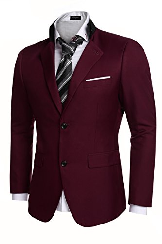 Coofandy Men's Casual Dress Suit Slim Fit Stylish Blazer Coats Jackets, Size XXX-Large, Wine Red