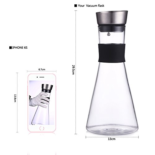 GYBL560 Water Carafe Glass Pitcher with Stainless Steel Flow Lid, Borosilicate Wld Glass Water Pitcher, Tea/Coffee Maker & Cafe, Iced Tea, Beverage Pitcher As Well As for Decanting and Serving Wine - Thumbnail 2