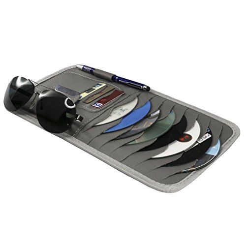 SunTrade Car Universal Sun Visor Organizer Pocket Storage Pouch,CD Sunglasses Visor Organizer,PU Leather (Style 1, Gray)