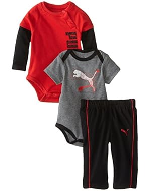 Baby Boys 3 Piece Long Sleeve Bodysuit and Pant Set, Red, 6 Months
