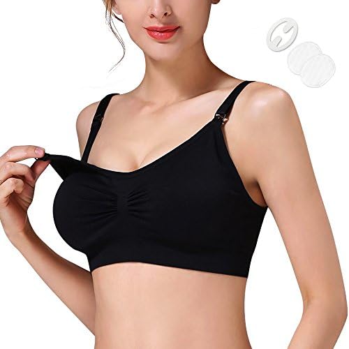 YoHoo Black Nursing Bra,Motherhood Maternity Bra Breastfeeding Sleep Women Comfy Seamless Bralette Push up Pregnancy Bra with Adjustable Straps