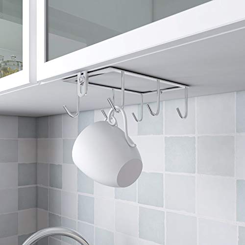 XIGOO Coffee Mug Holder Under Cabinet - 6 Hook Coffee Cup Mug Holder for Kitchen, Adjustable Fit for 0.3-1.5 Inch Thickness Shelf - Thumbnail 7