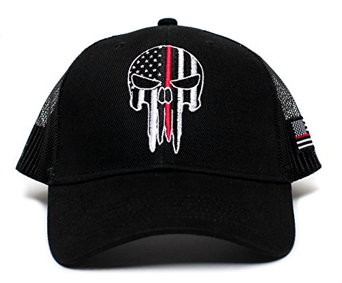 Punisher Skull Thin Red Line USA flag Posse Comitatus Adult One-Size Cap Hat Black