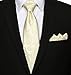KissTies Cream Champagne Tie Set: Paisley Necktie + Pocket Square + Gift Box