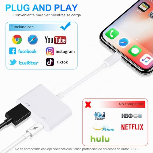 Denlane HDMI Digital AV Adapter for iPhone iPad - 1080P Video Audio Sync Display Converter Compatible with TV/HDTV/Monitor/Projector - Plug and Play
