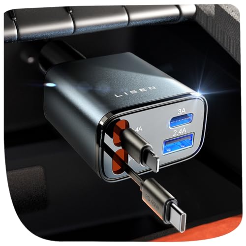 Retráctil Cargador Coche Carga Rápida 84W Accesorios Coche Camper Electrónicos Flash del Dia, PD45W USB-C Cargador Mechero Gadgets 12/24V para iPhone 17 13 Xiaomi iPad Tablet Kindle Auriculares