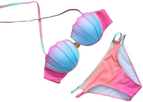Ankola Women's Gradient Color Seashell Strappy Bikini Set Padded Mermaid Swimsuit