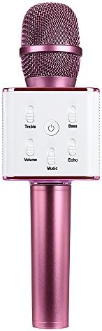 Wireless Karaoke Microphone,Portable Microphone Bluetooth Speaker for iPhone Android (Q7 Pink)