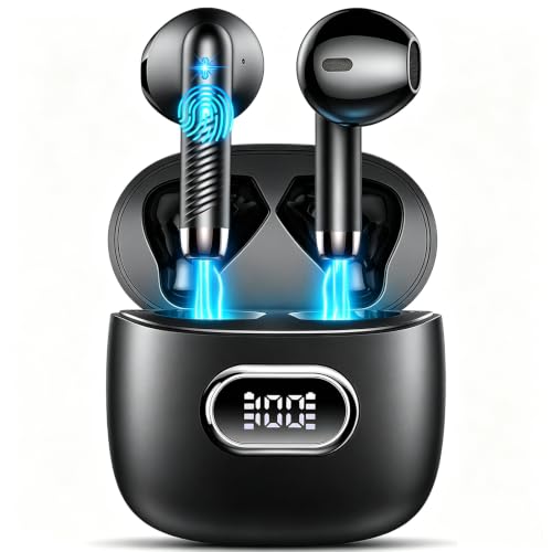 Bluetooth Headphones, In-Ear Headphones, Wireless Bluetooth 5.4, Deep Bass, 6D Stereo Ear Buds, 50 Hours ENC Noise Cancelling Earphones, EQ via App, USB-C, IPX7 Waterproof Sports Headphones iOS