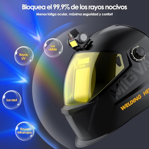 MIGVAN Automatic Welding Mask with LED Light Ultra-HD True-Color Mask 100x82mm XL Solar Welding 0.1ms for MIG TIG MMA and Frosted DIN 4/5-9/9-13 H-24