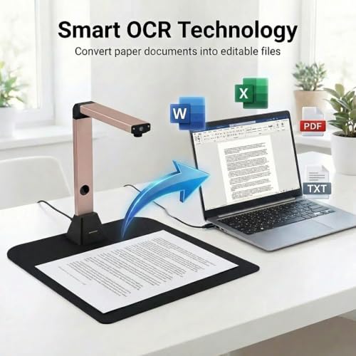Venkillian A3 Portable Document Scanner: 13MP High Definition Multi-format with OCR 130 Languages Curve Flattening Windows (Not Compatible with Mac) USB for Home Office Business and Education