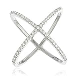 Ladies Sterling Silver Criss Cross 'X' Ring with Cubic Zirconia Stones (9) (I-2448-9)