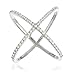 Ladies Sterling Silver Criss Cross 'X' Ring with Cubic Zirconia Stones (9) (I-2448-9)