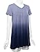 LL WT1085 Womens Dip Dye V Neck Short Sleeve Pleats Tunic Top L NAVY