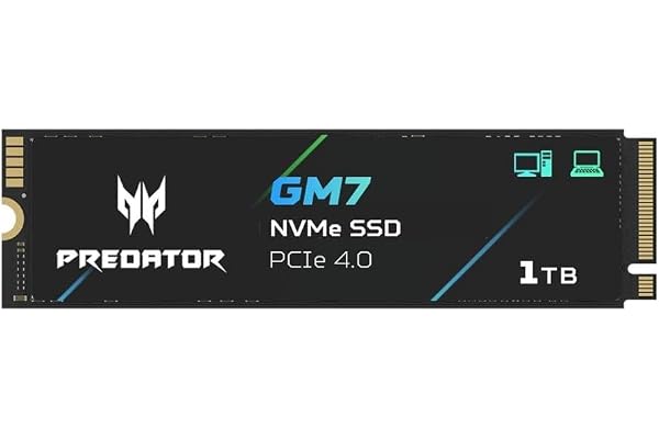 Acer Predator GM7 1TB SSD: M.2 2280 PCIe Gen 4 x4 NVMe 2.0, Read Speed Up to 7400 MB/s, Internal PC Solid State Drive for Laptop, Desktop and PS5 - BL.9BWWR.118