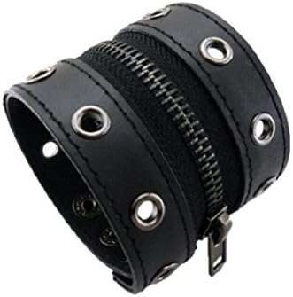 Yuriao Jewelry Fashion Cool Unique Punk Retro Black Leather Cuff Bracelet