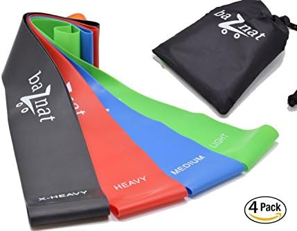 baZnat Resistance Loop Bands - 12" Exercise Straps (4 pack) &amp; Carry bag - Workout Stretch Bands - a Must Fitness Equipment for Yoga, PT, HIIT and Home Training - Best Kit for Legs and Butt