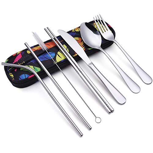 Travel Utensils,Reusable Silverware Set To Go Portable Cutlery Set with a Waterproof Carrying
