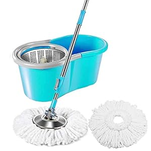 Zemic Stainless Steel Easy Clean Spin Bucket Mop with 2 Rifill (Assorted-color)
