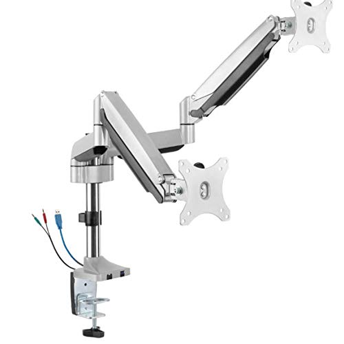 Clearance Sale Adjustable Monitor Arm Riser with USB Hub, Monitor Height Adjustable Counterbalance Gas Spring Desk Mount Stand w/USB and Audio Ports (CAS-24U: Dual)