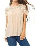 Allegra K Women's Round Neck Lace Panel Short Sleeves Loose Top