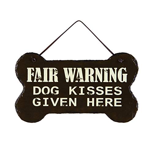 OHIO WHOLESALE, INC. Fair Warning Dog Kisses Distressed Black 14 x 8 Slate Rock Decorative Plaque