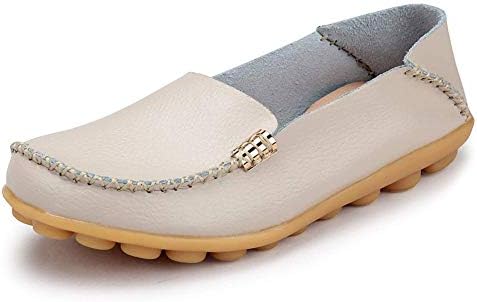 Womens Casual Leather Flats Comfortable Silp on Moccasins Wild Driving Loafers Breathable Walking Shoes
